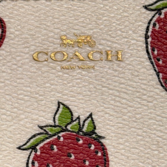 Coach White Strawberry Print Wristlet with Gold Logo - Picture 2 of 8